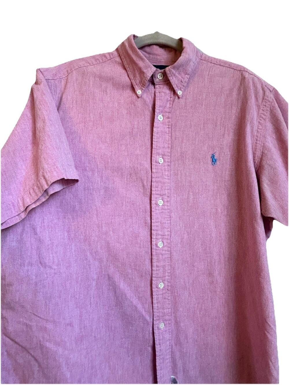 Ralph Lauren Shirt Mens L Pink Short Sleeve Button Up 100% Cotton Classic Y2K